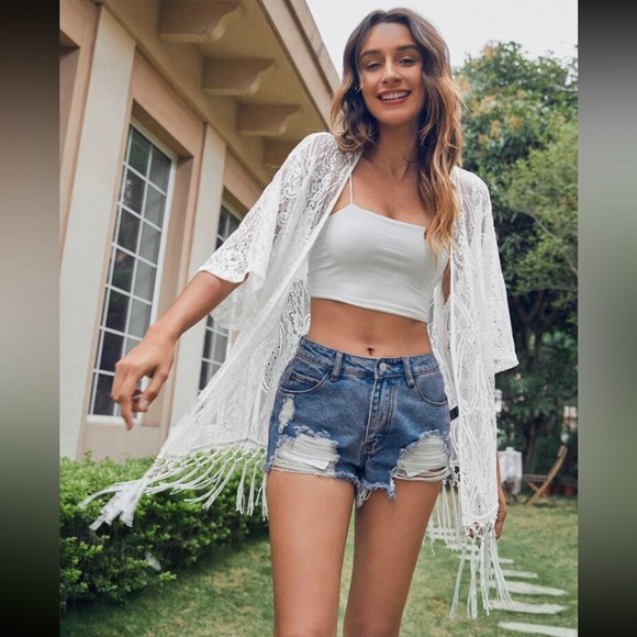 NWT Lace Fringe Kimono - Picture 3 of 9